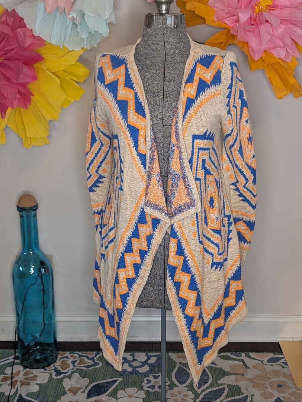 2052 - Flying Tomato Women's Open Front Geometric Pattern Cardigan Sweater Large